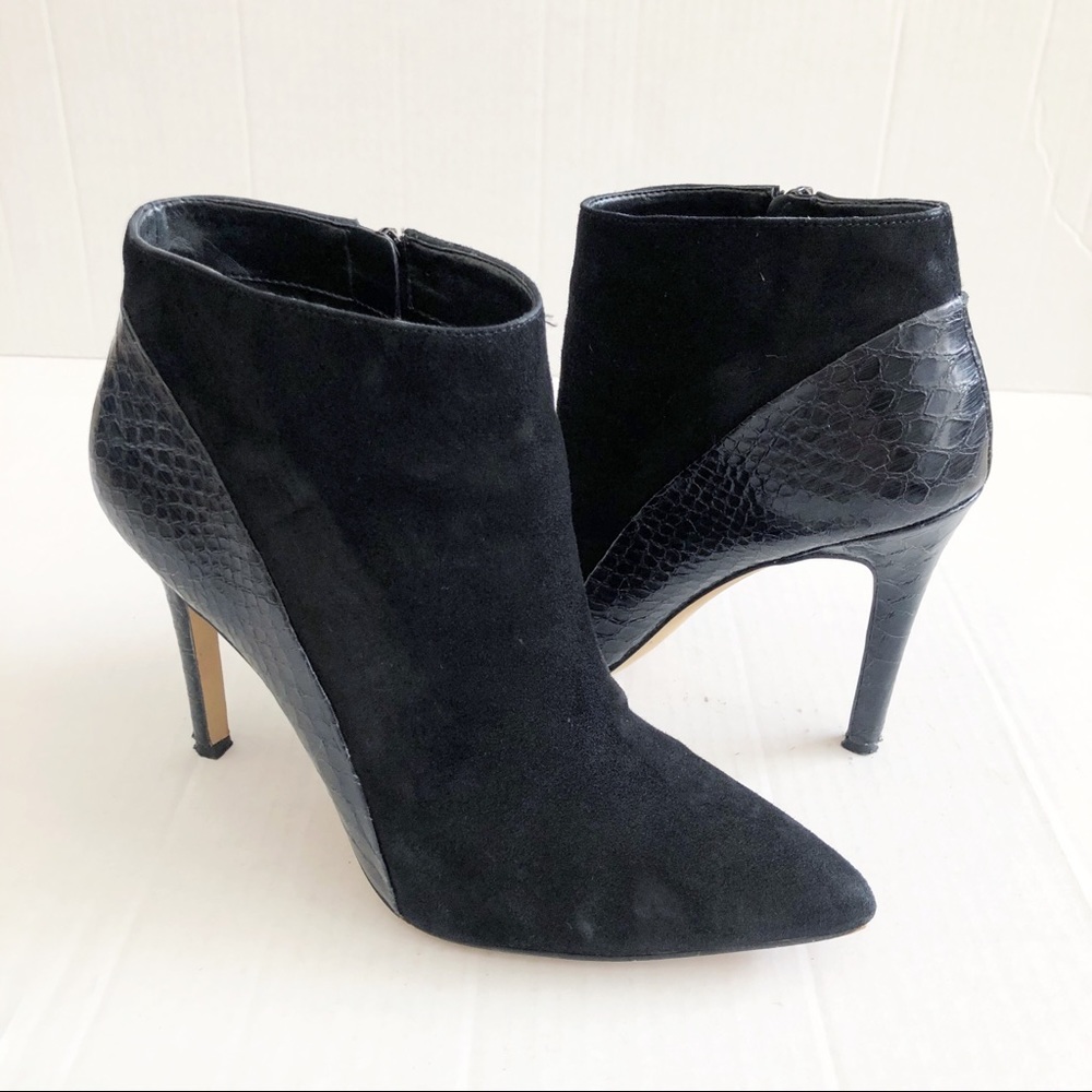Vince Camuto Suede & Snake Print Kasi Bootie Heels